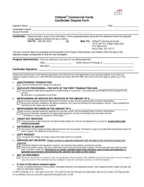 Citibank Commercial Cards Dispute Form