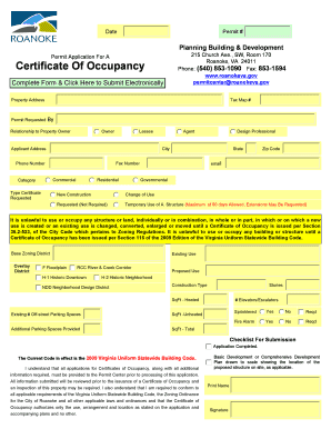 Roanoke Certificate of Occupancy Application