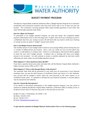 Western Virginia Water Authority Budget Payment Authorization Form