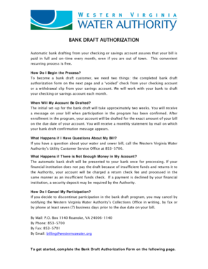 Bank Draft Authorization Form