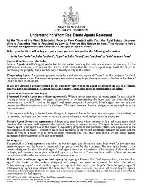 Maryland Real Estate Agent Representation Notice