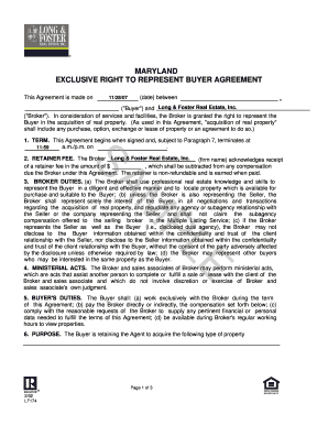 Maryland Exclusive Right to Represent Buyer Agreement