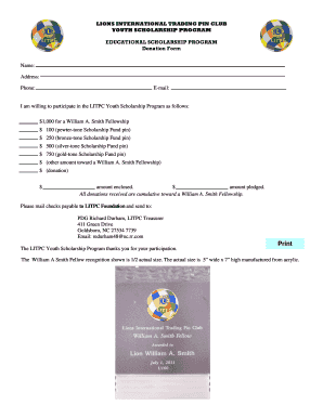 Fillable Online litpc Scholarship Donation Form - Lions International ...