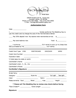 The Wedding Day Credit Card Authorization Form