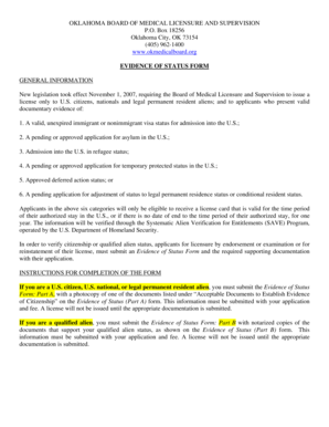 Oklahoma Evidence of Status Form