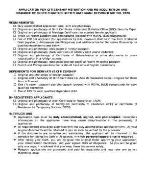 Philippine Citizenship Retention and Re-Acquisition Form