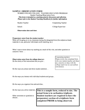 Student Teaching Observation Form