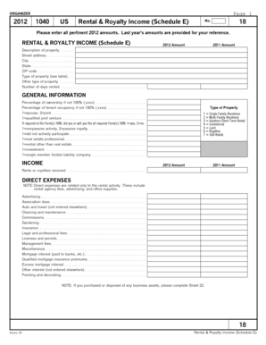 US Rental & Royalty Income (Schedule E) Form