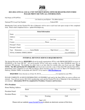 Florida PTA Local Unit Officer Registration Form