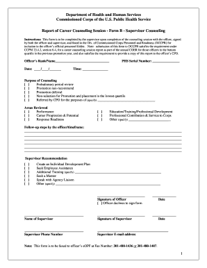 Report of Career Counseling Session Form B