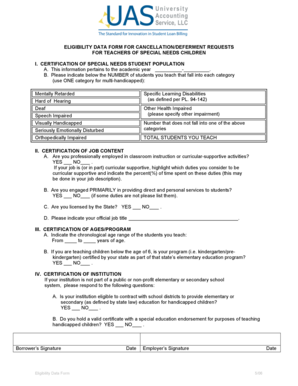 Eligibility Data Form for Special Needs Teachers