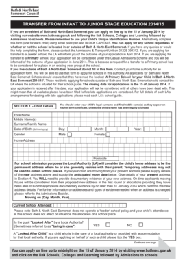 Bath & North East Somerset Junior School Transfer Form 2014/15