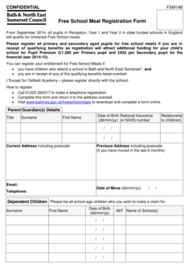 Free School Meal Registration Form
