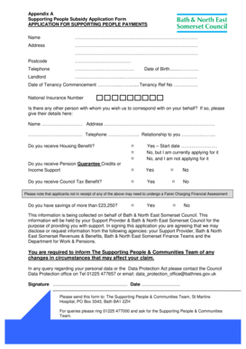 Supporting People Subsidy Application Form