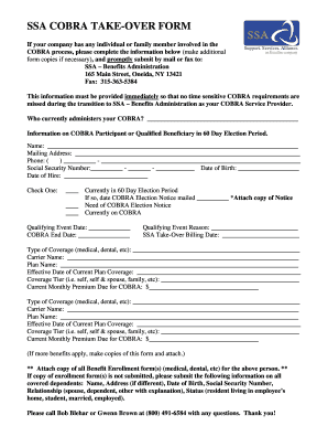 SSA COBRA Take-Over Form