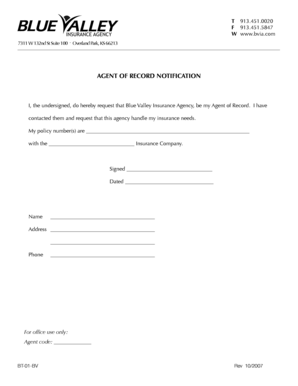 Agent of Record Notification Form