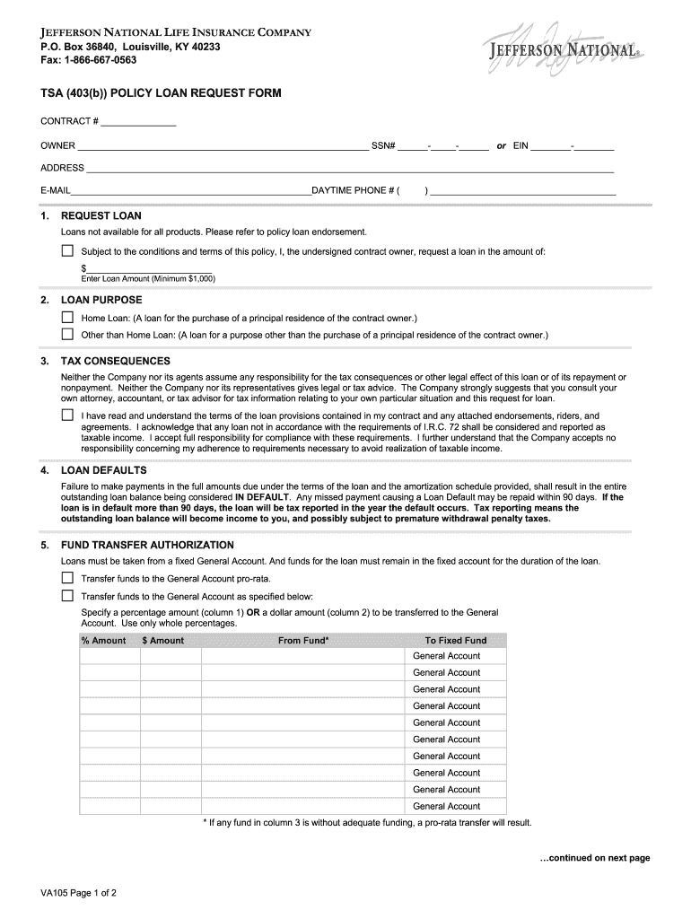 insurance va105 form template Preview on Page 1.