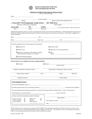Tennessee Power of Attorney for Vehicle Transactions