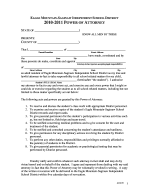 2010-2011 POWER OF ATTORNEY - Eagle Mountain-Saginaw ISD