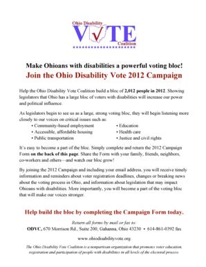 Ohio Disability Vote 2012 Campaign Form