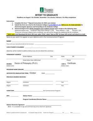 Intent to Graduate Form