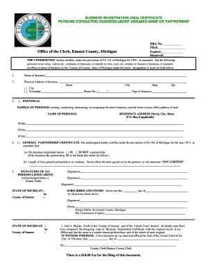 Michigan DBA Business Registration Certificate