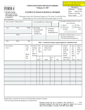 Form 4 Statement of Changes in Beneficial Ownership