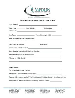 Child and adolescent intake form - Medlin Treatment Center