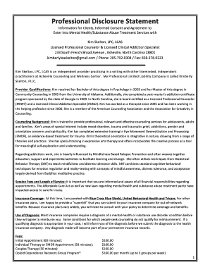 Professional Disclosure Statement for Mental Health Treatment
