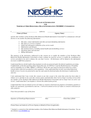 Release of Information for NEOBHIC