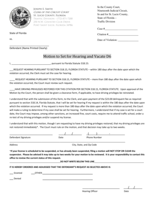 Florida Traffic Violation Motion Form