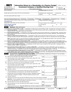 Form 8621 Information Return by a Shareholder of a Passive Foreign Investment Company