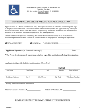 Rhode Island Disability Parking Placard Application