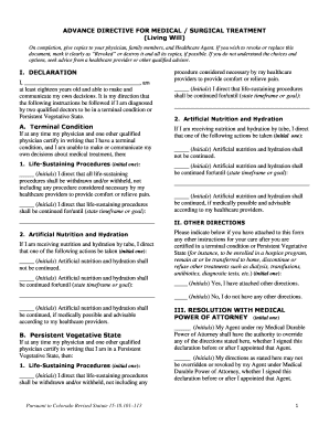 Advance Directive for Medical Treatment (Living Will)