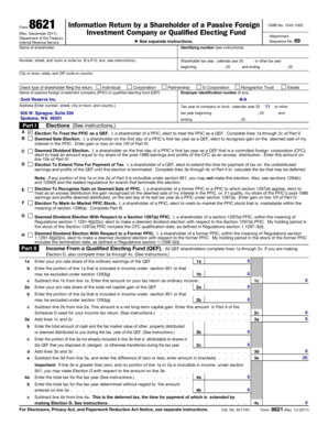 Form 8621 Information Return by a Shareholder of a Passive Foreign Investment Company