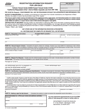 Registration information request for lien sale - State Legal Forms