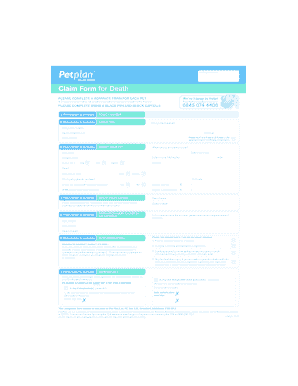 Petplan Death Claim Form