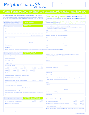 Petplan Theft or Straying Claim Form