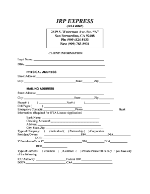 IRP Express Client Information Form