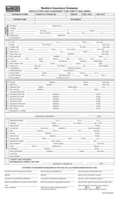 California Surety Bail Bond Application and Agreement