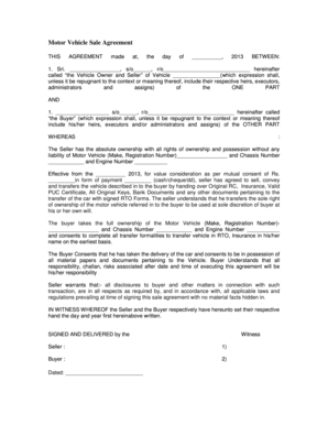 Motor Vehicle Sale Agreement