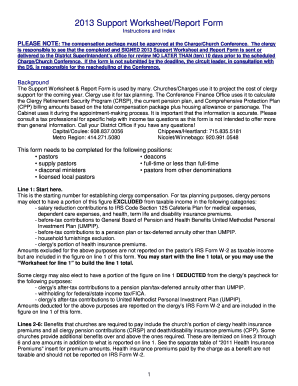 2013 Support Worksheet and Report Form