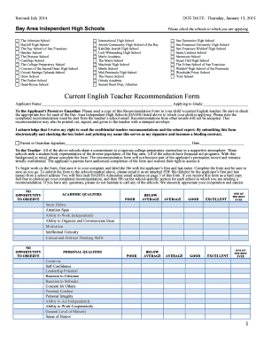 Current English Teacher Recommendation Form - Athenian School - athenian