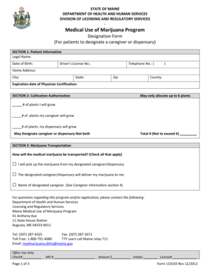 Maine Medical Marijuana Designation Form