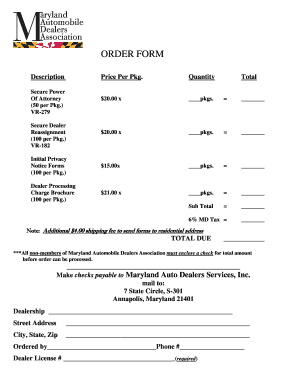 ORDER FORM - Maryland Automobile Dealers Association - mdauto