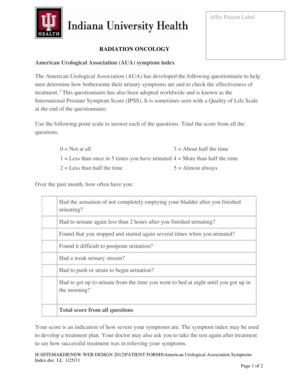 American Urological Association Symptom Index Form