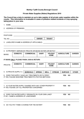 Private Water Supplies Registration Form
