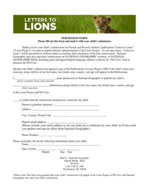 Permission Form for Child's Submission to National Geographic