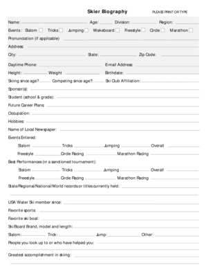 Skier Biography Form