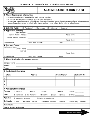 Alarm Registration Form